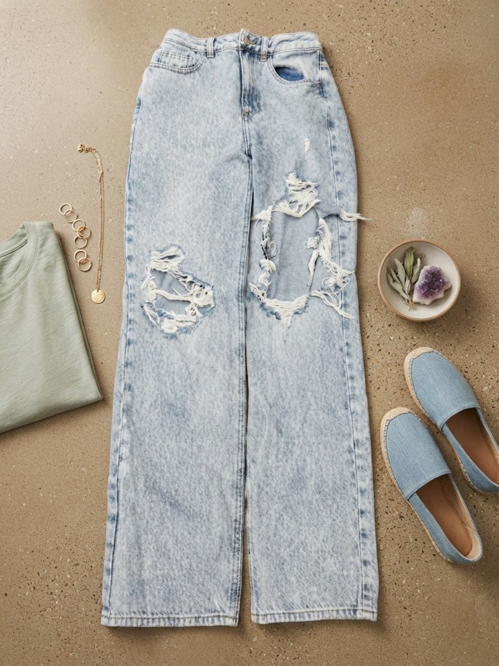 PacSun Light Wash Distressed Wide Leg Jeans